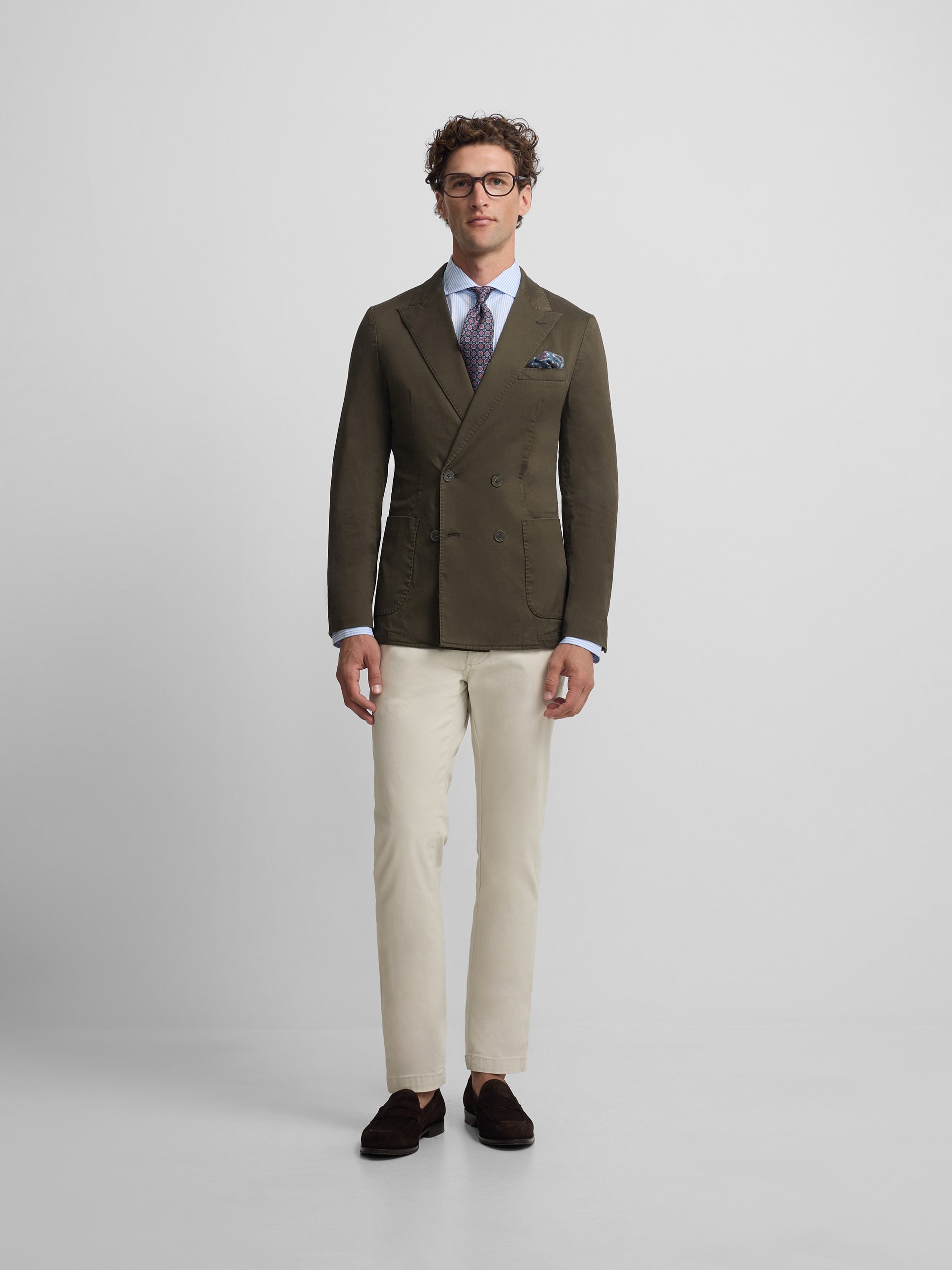 Green casual double-breasted blazer