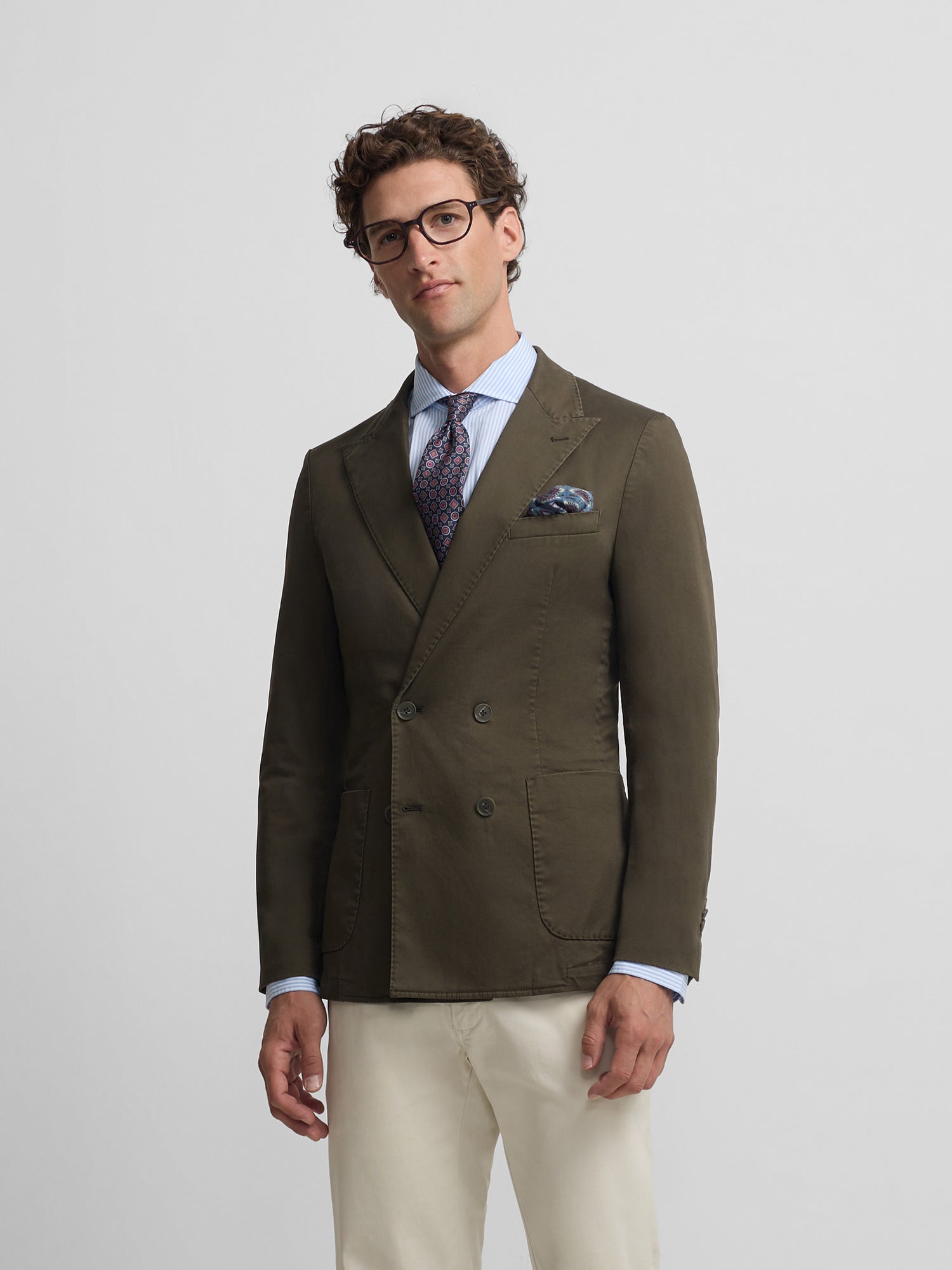 Green casual double-breasted blazer