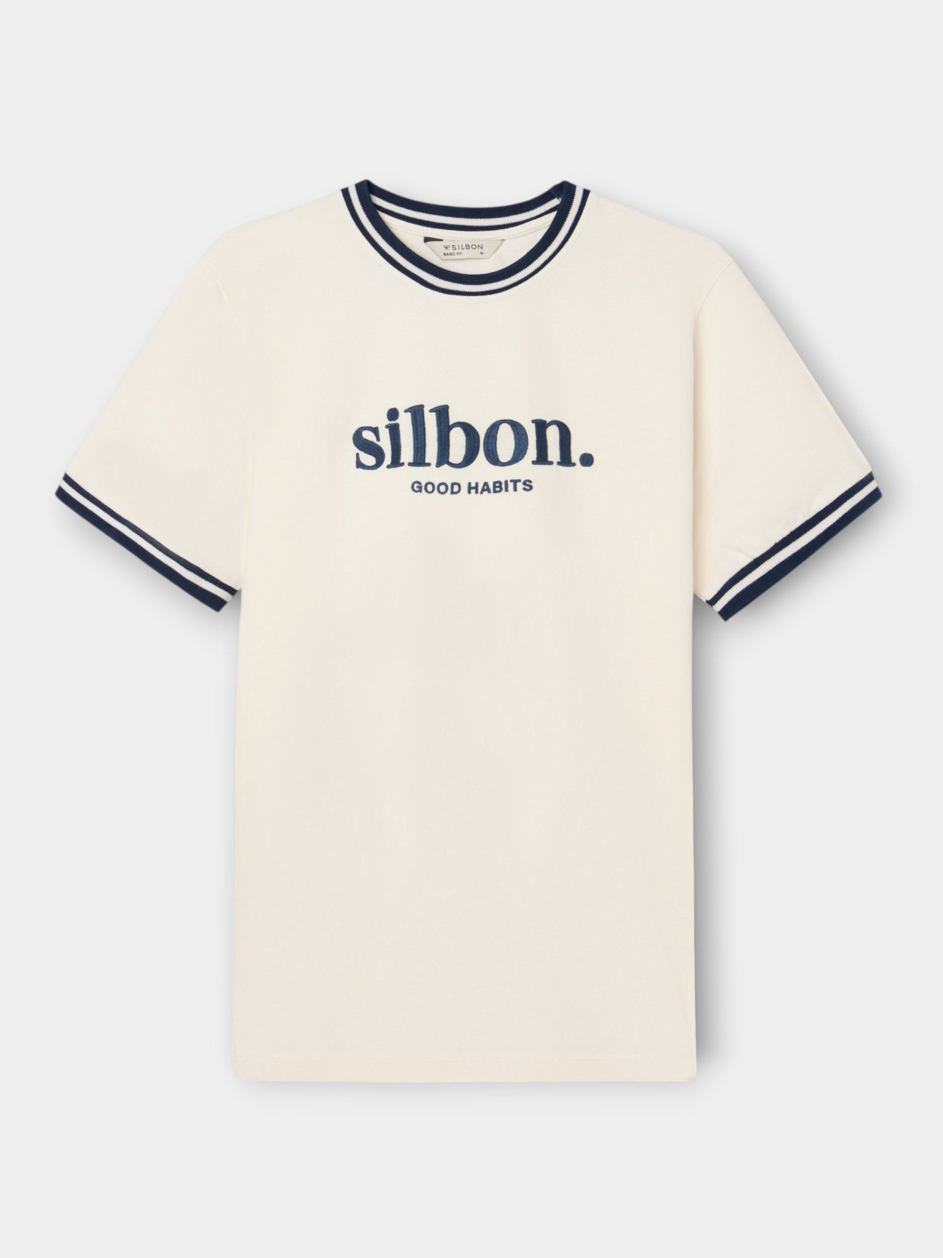 T-shirt bonnes habitudes crème bleu marine