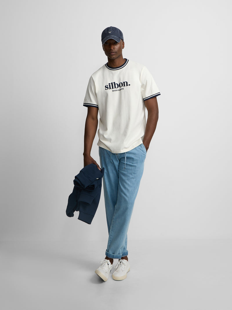 T-shirt good habits creme azul-marinho
