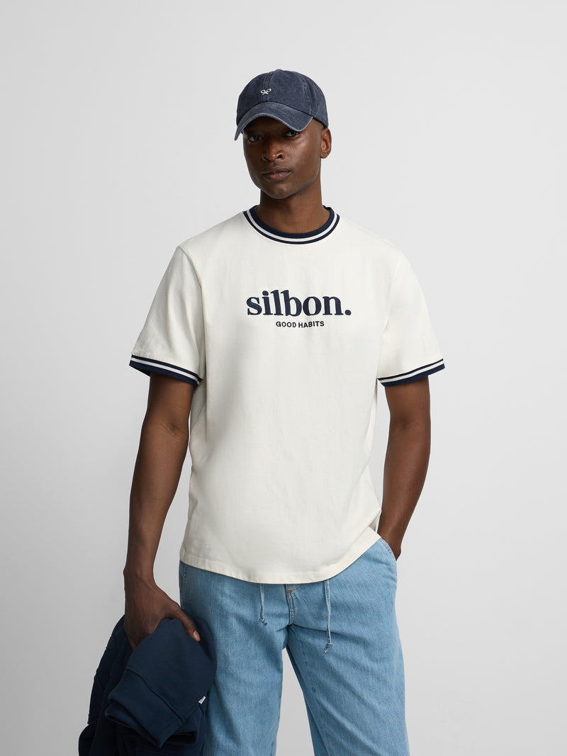 T-shirt good habits creme azul-marinho