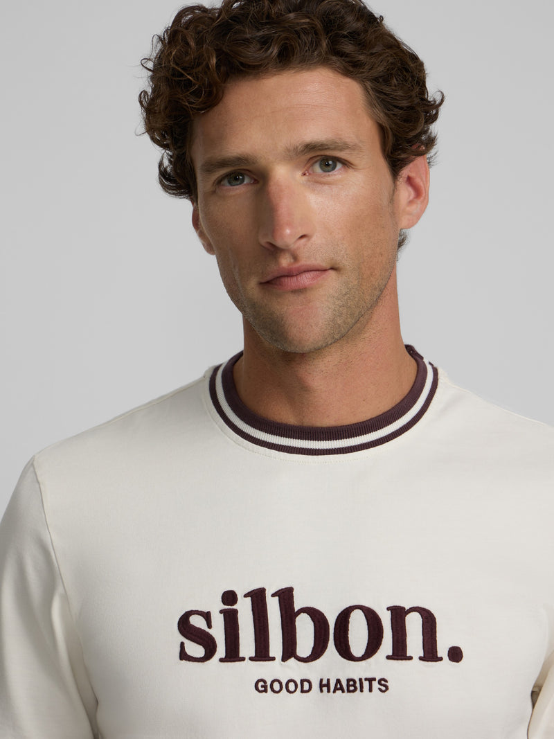 T-shirt bonnes habitudes crème bordeaux