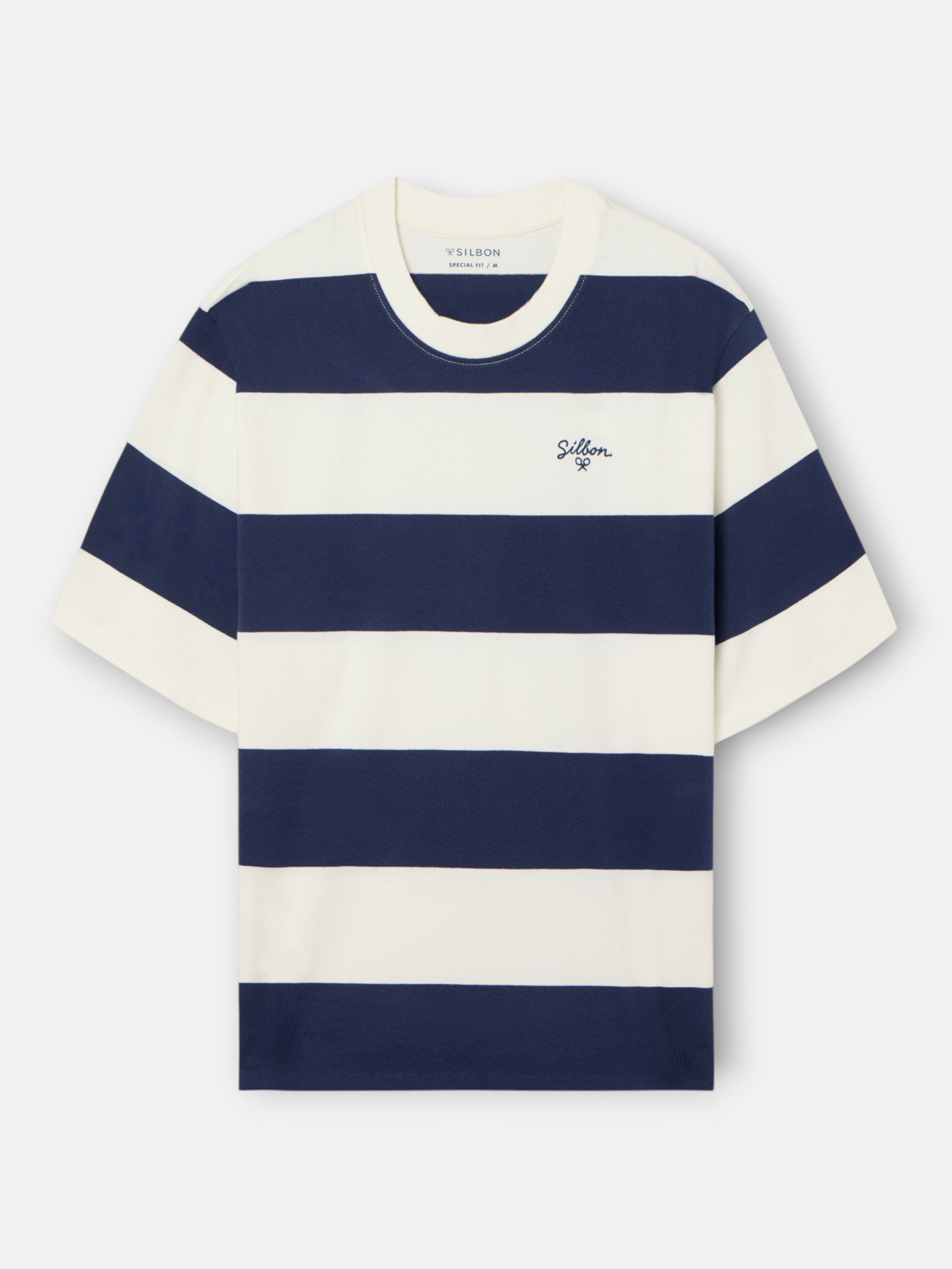 T-shirt coupe spéciale à rayures larges bleu marine