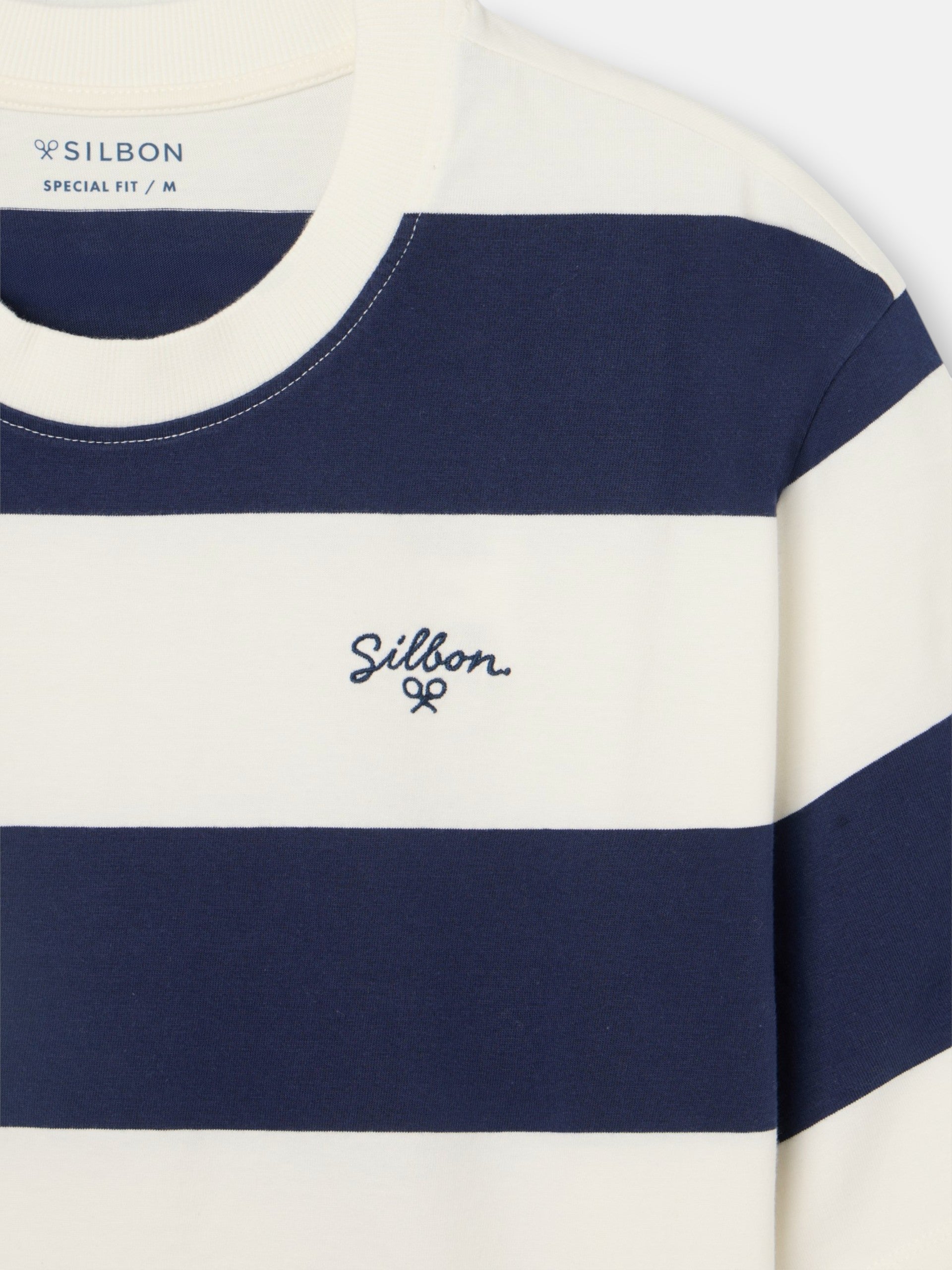 T-shirt coupe spéciale à rayures larges bleu marine