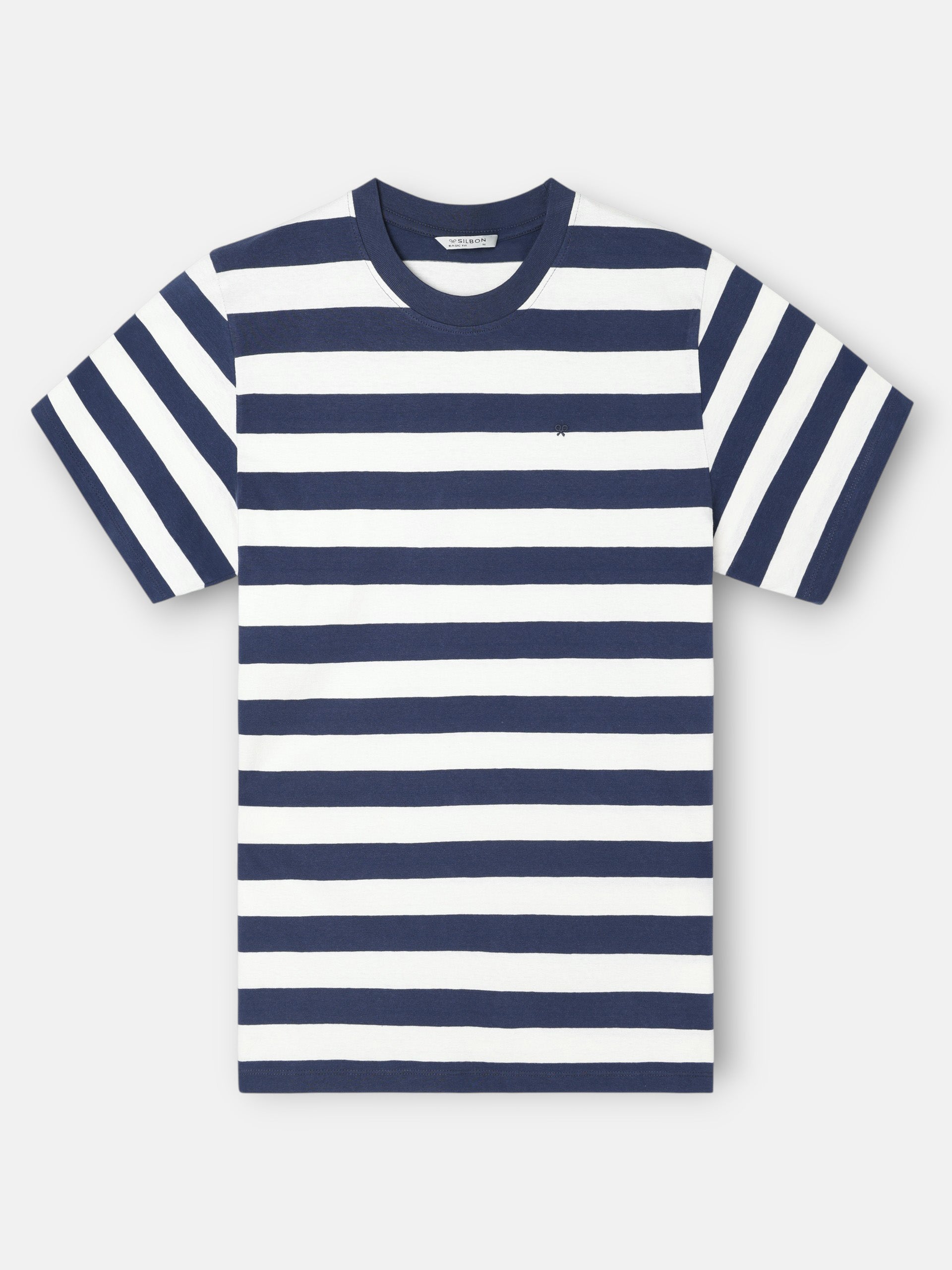 Camiseta minilogo riscas azul-marinho
