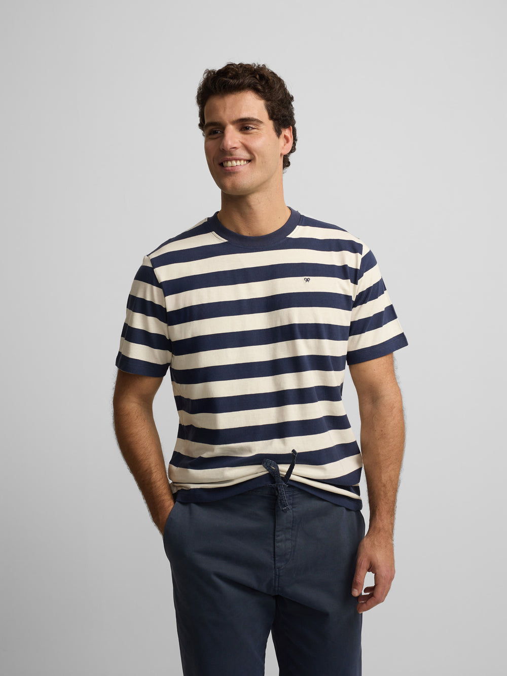 Camiseta minilogo rayas azul marino