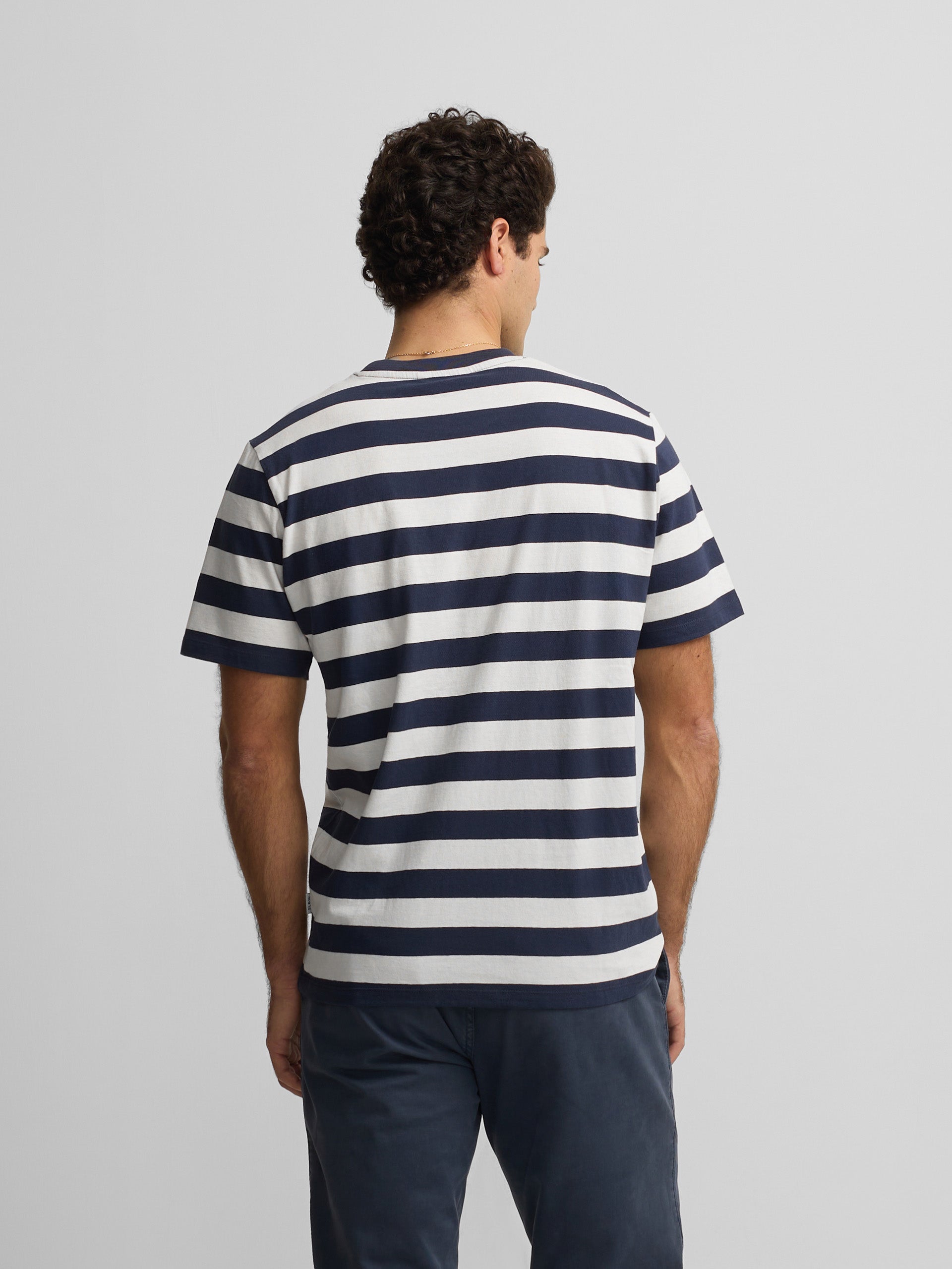 Camiseta minilogo riscas azul-marinho