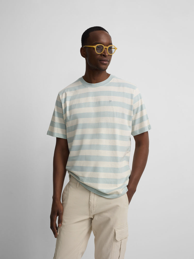 Camisola minilogo riscas azul-marinho