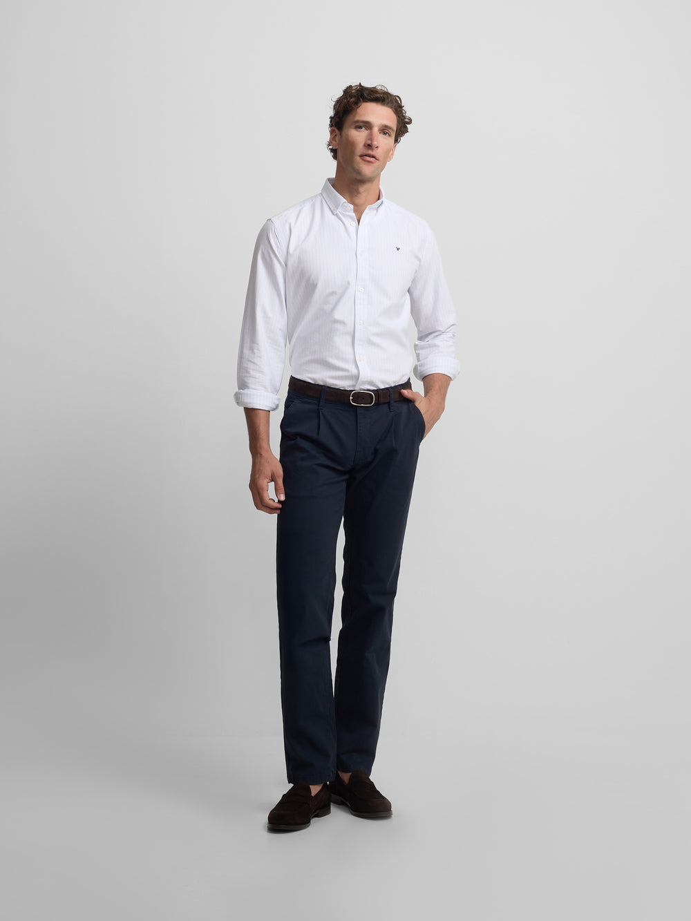 Camisa sport oxford rayas celestes blanca