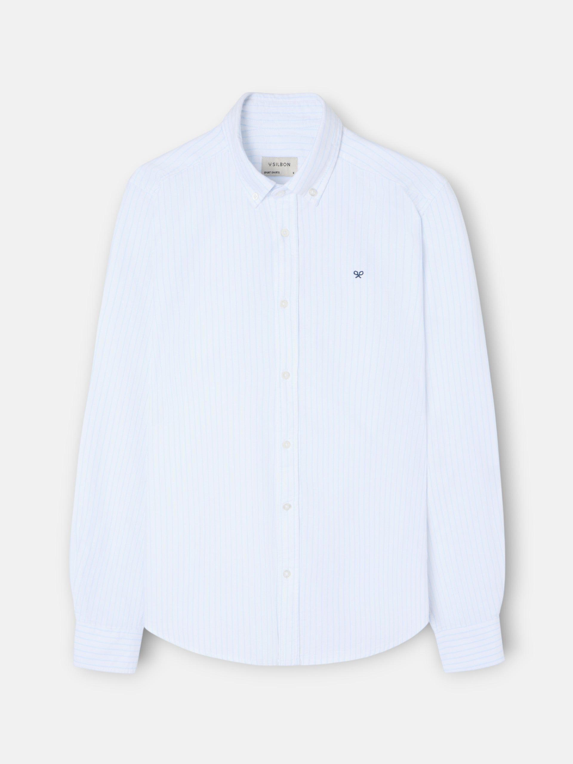 Camisa sport oxford rayas celestes blanca