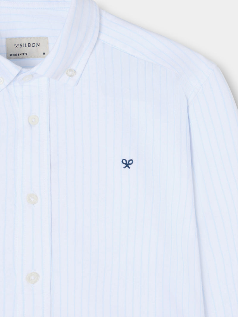 Camisa sport oxford riscas azul-claro branca