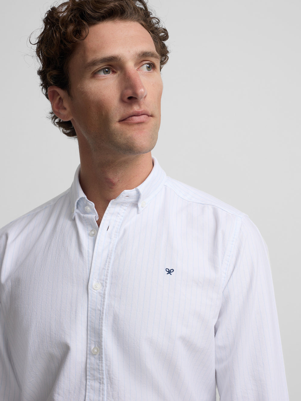 Camisa sport oxford rayas celestes blanca