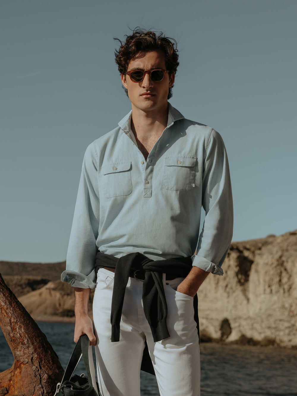 Polo com bolsos em ganga cruise azul claro