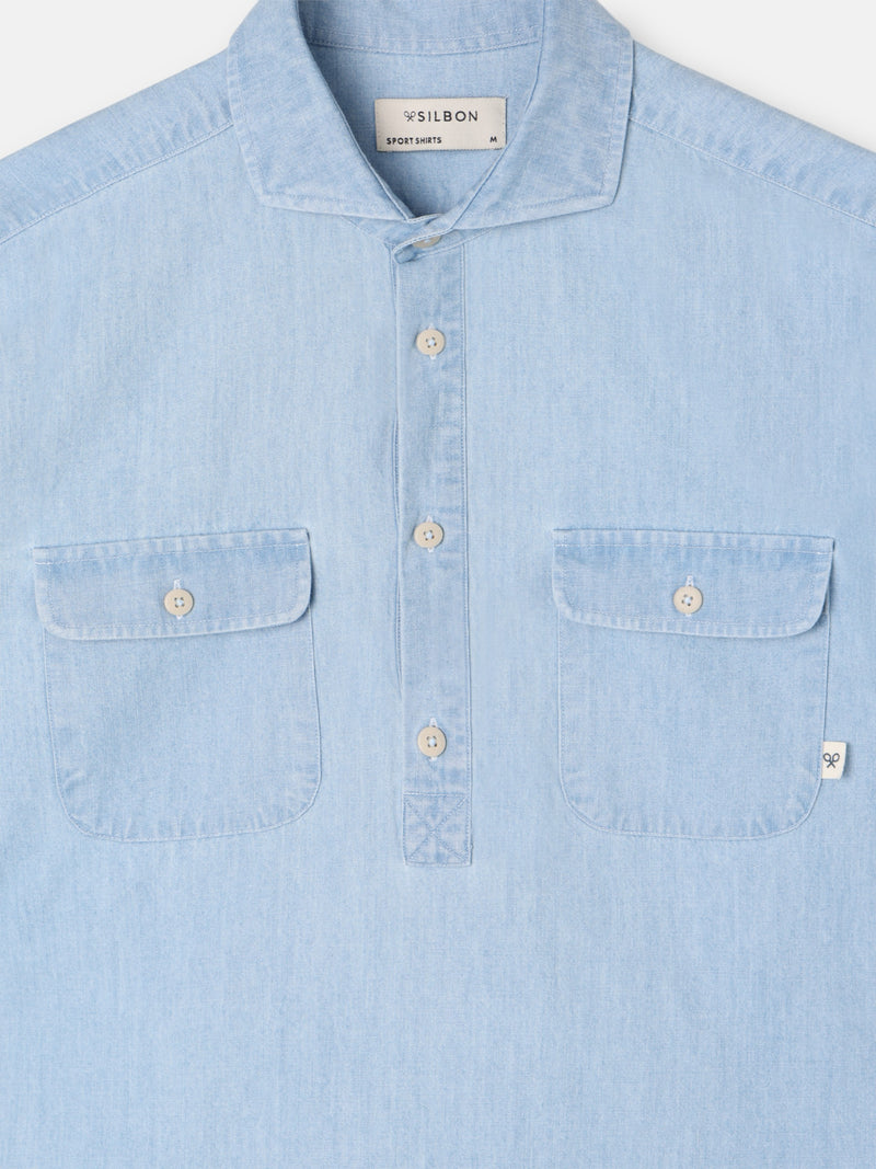 Polera bolsillos denim cruise azul claro