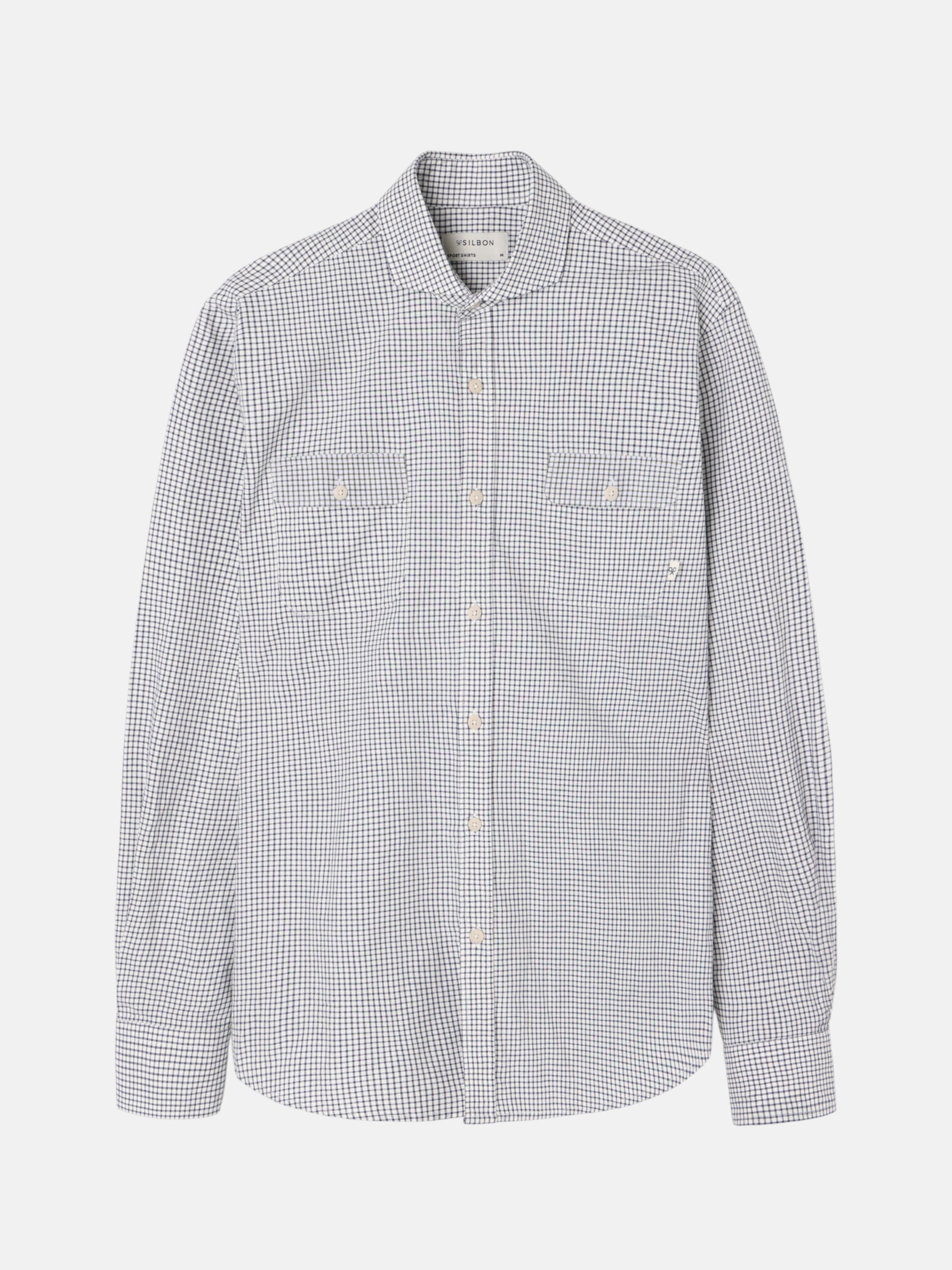 Navy blue plaid cruise shirt with pockets