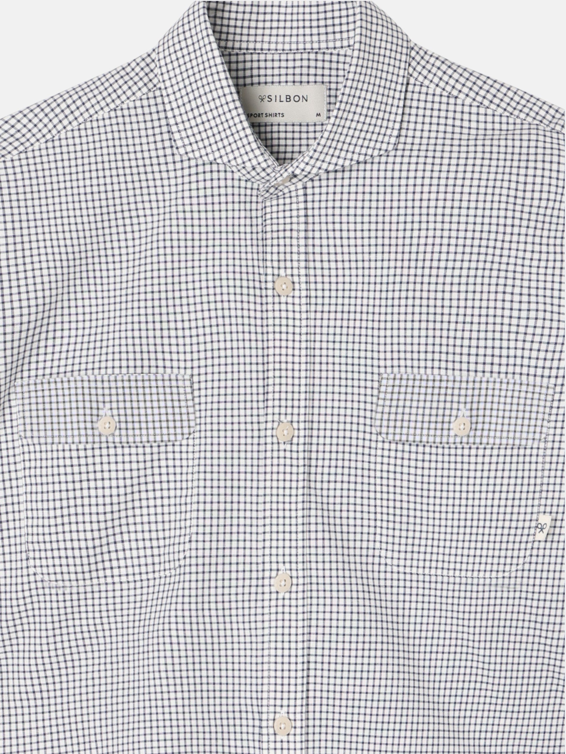 Navy blue plaid cruise shirt with pockets
