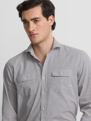 Navy blue cruise checkered pocket shirt