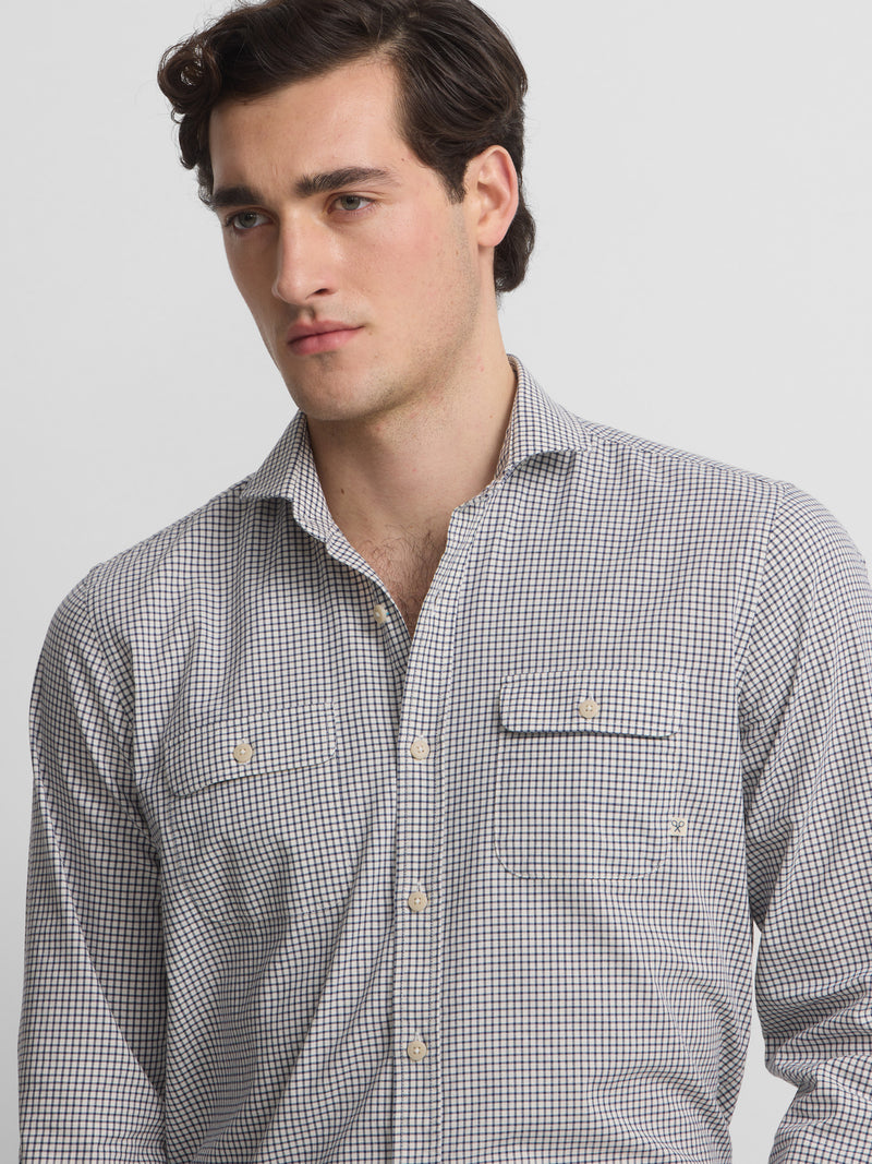 Navy blue cruise checkered pocket shirt