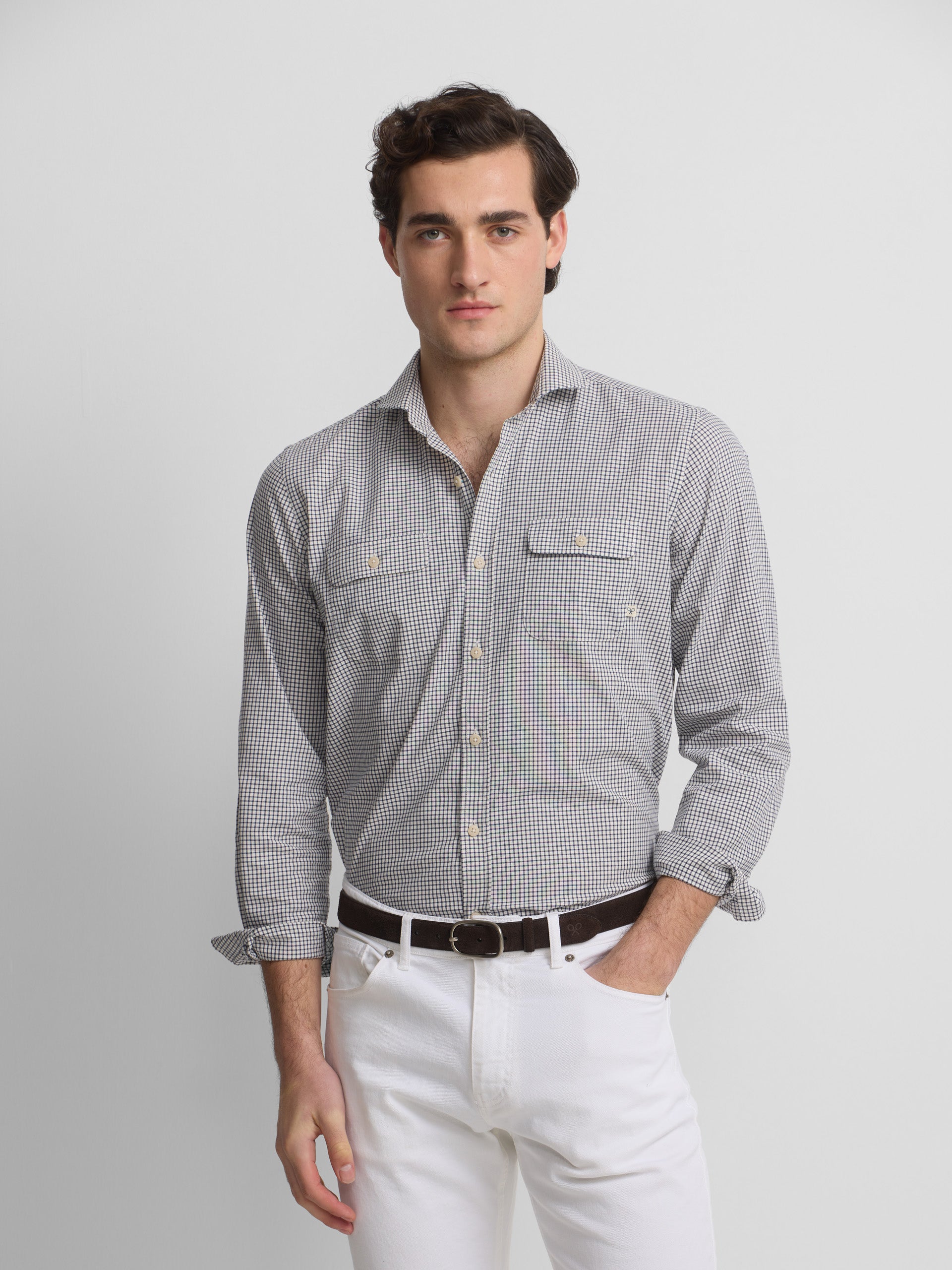 Navy blue cruise checkered pocket shirt