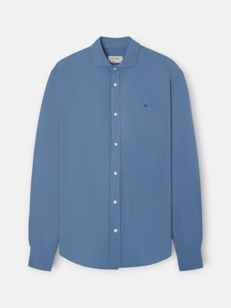 Chemise sport en lin bleu moyen