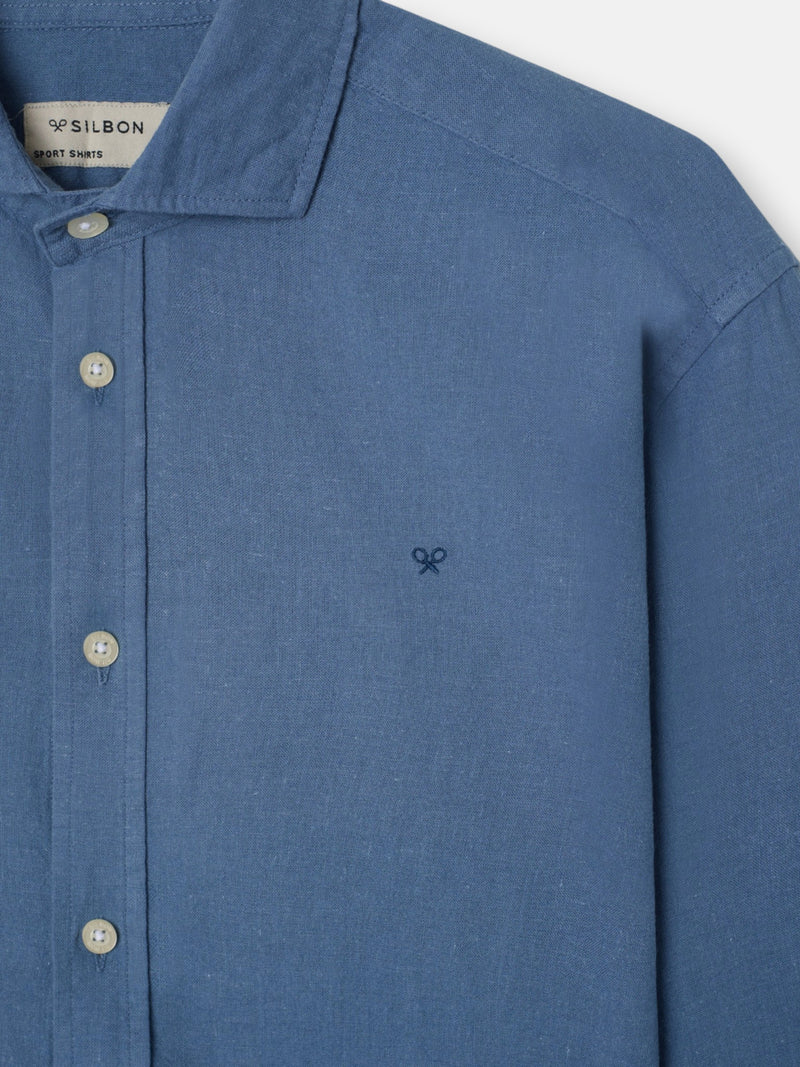 Chemise sport en lin bleu moyen