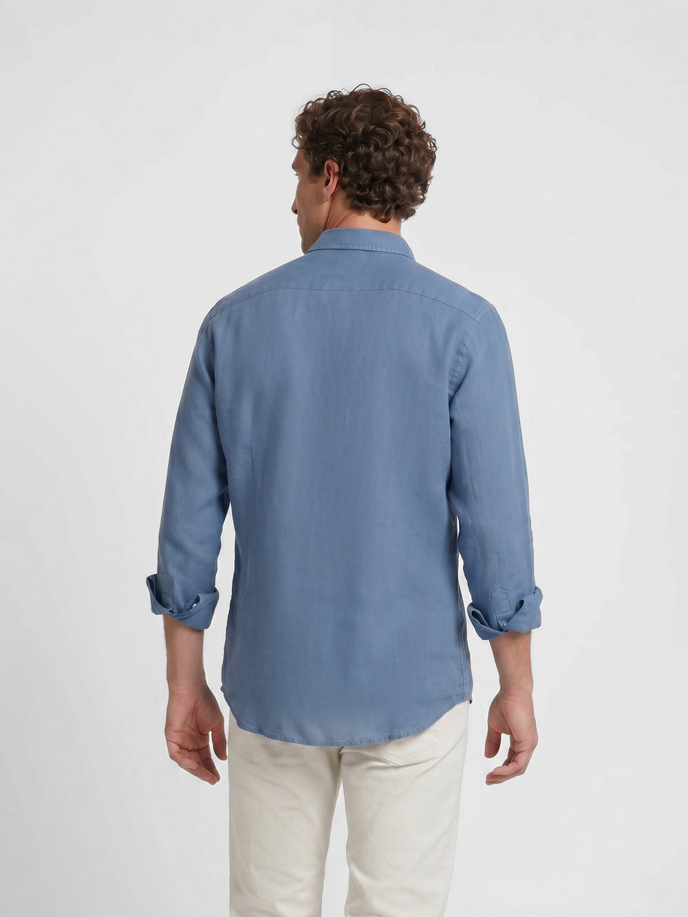 Camisa sport lino azul medio