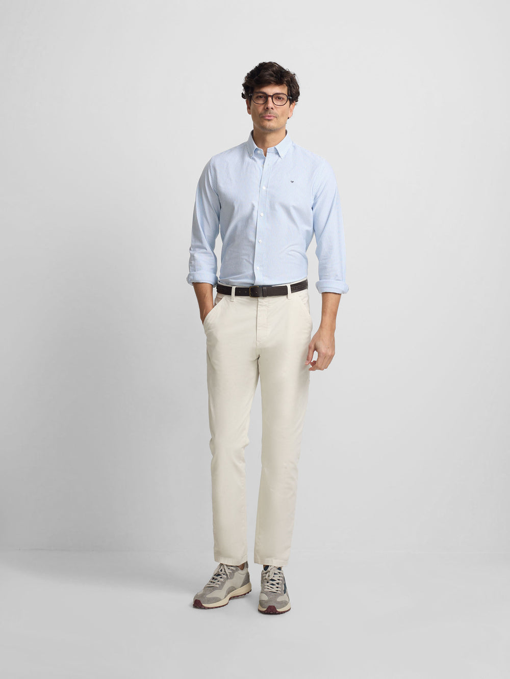 Camisa sport oxford riscas azul