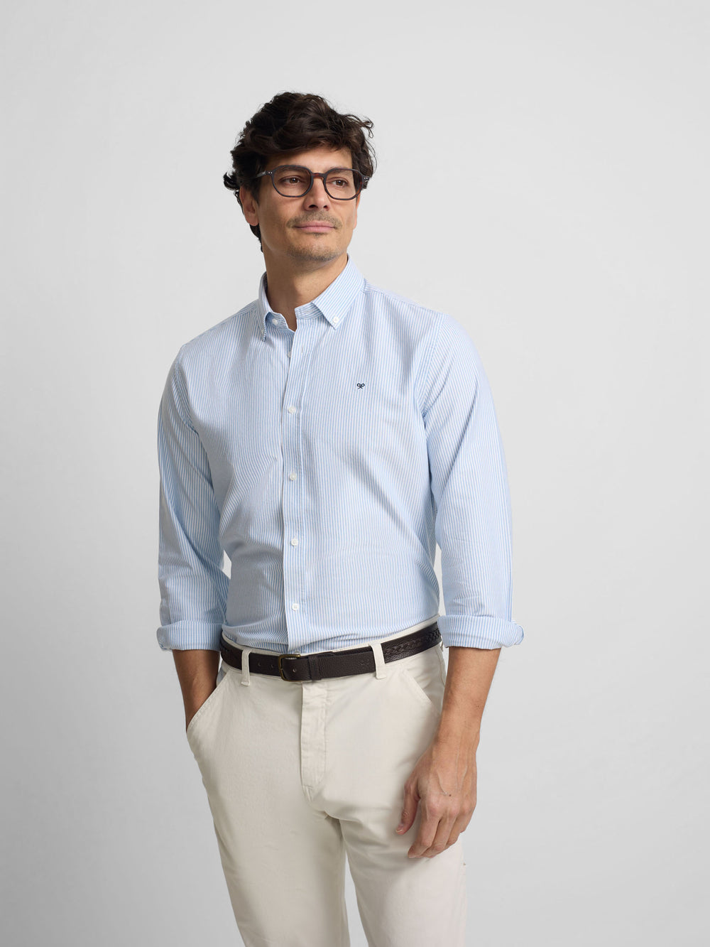 Camisa sport oxford riscas azul