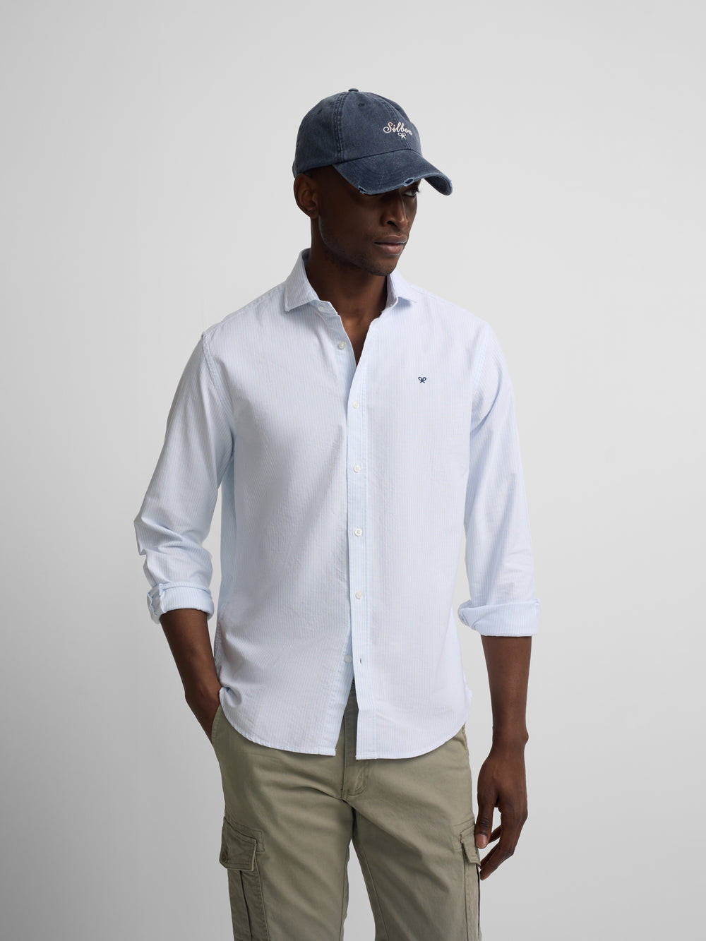 Camisa sport oxford rayas azul