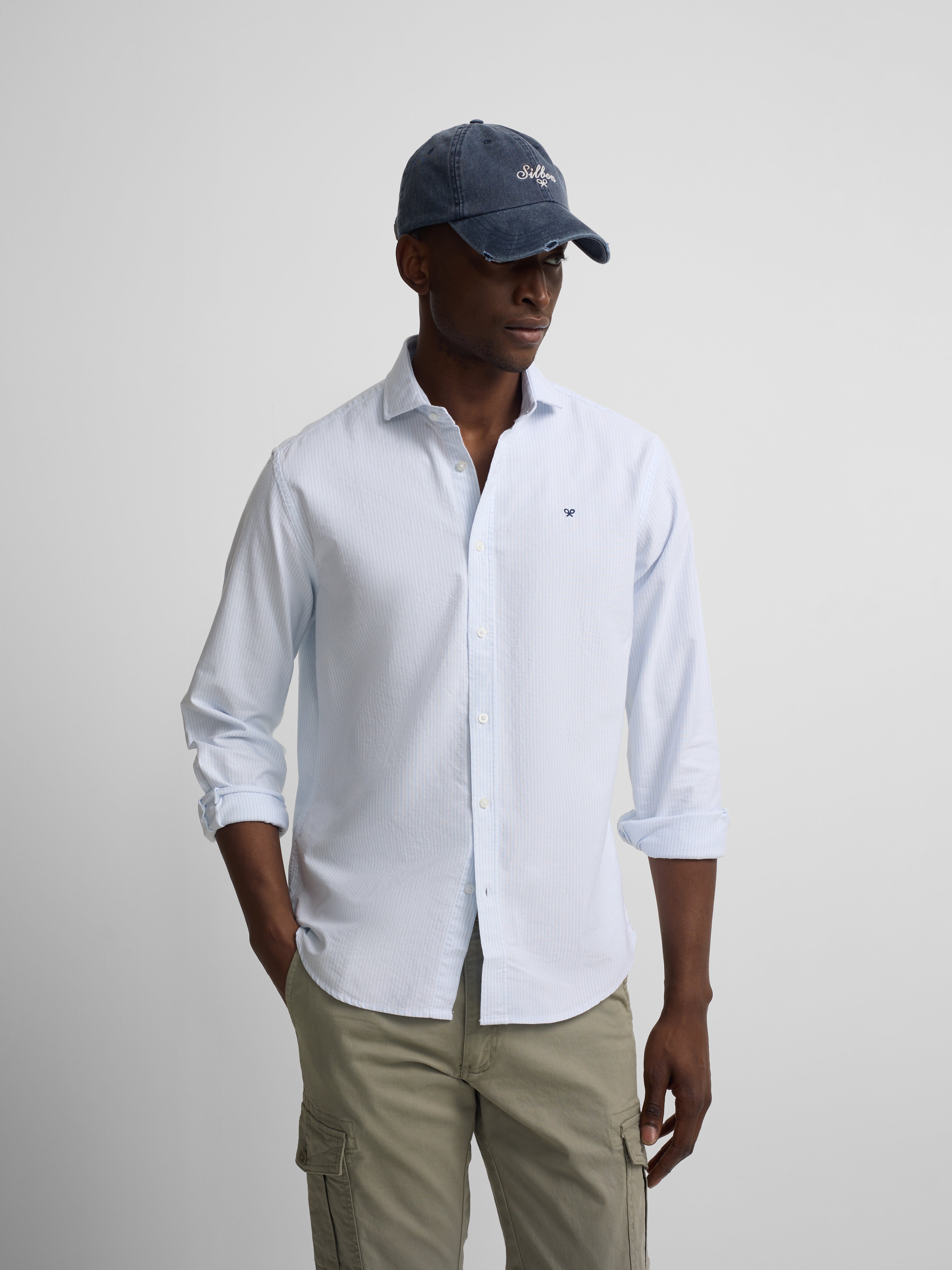 Camisa sport oxford rayas azul