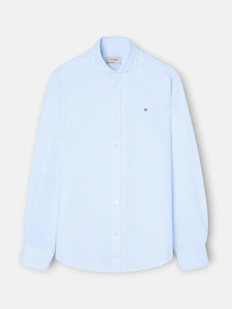 Camisa sport oxford rayas horizontales celeste