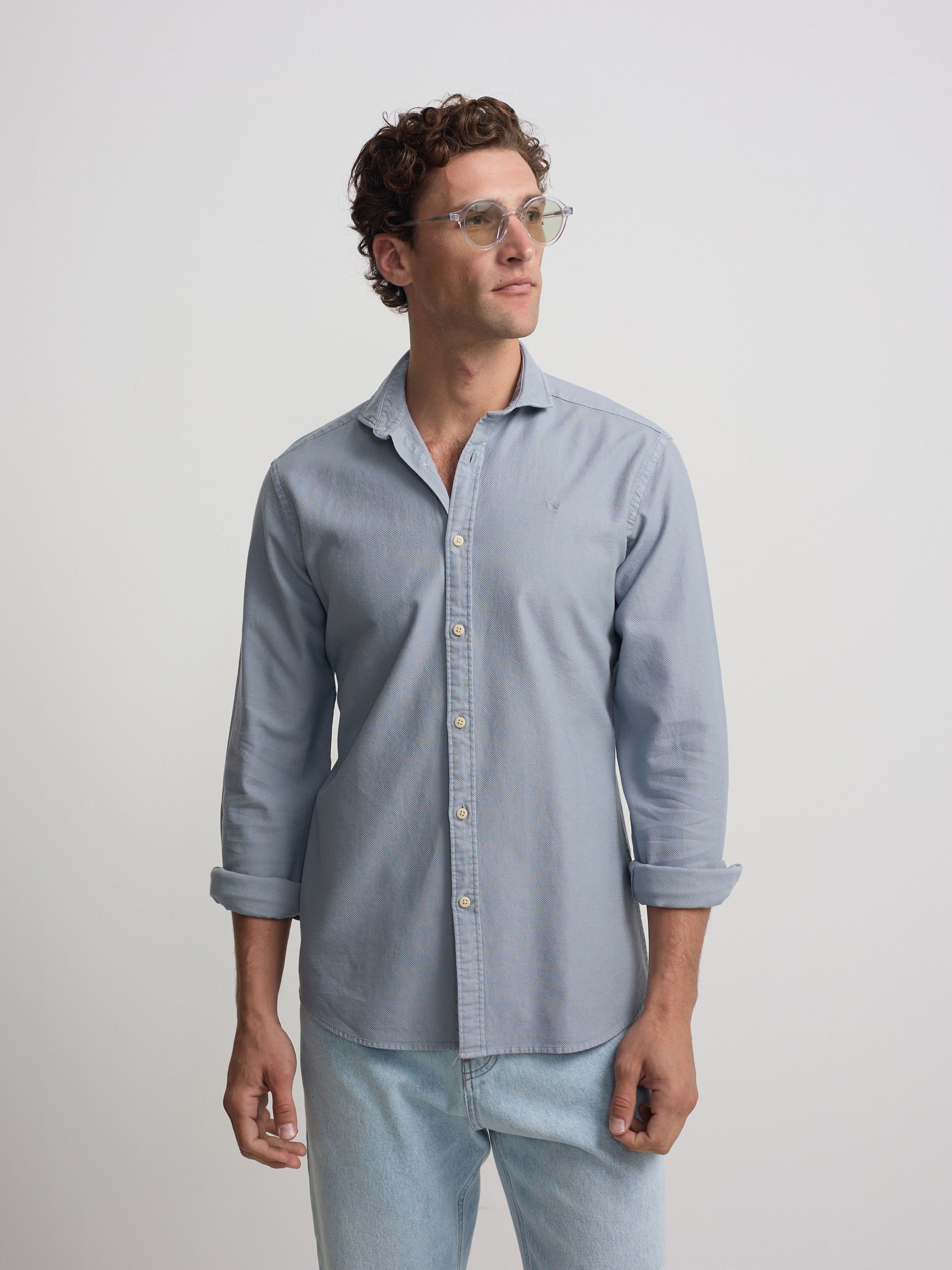 Camisa sport estructura logo azul gris