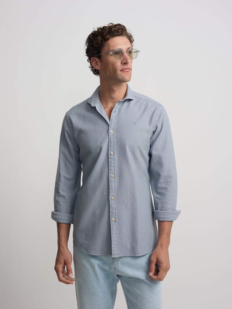 Chemise sport structurée logo bleu gris