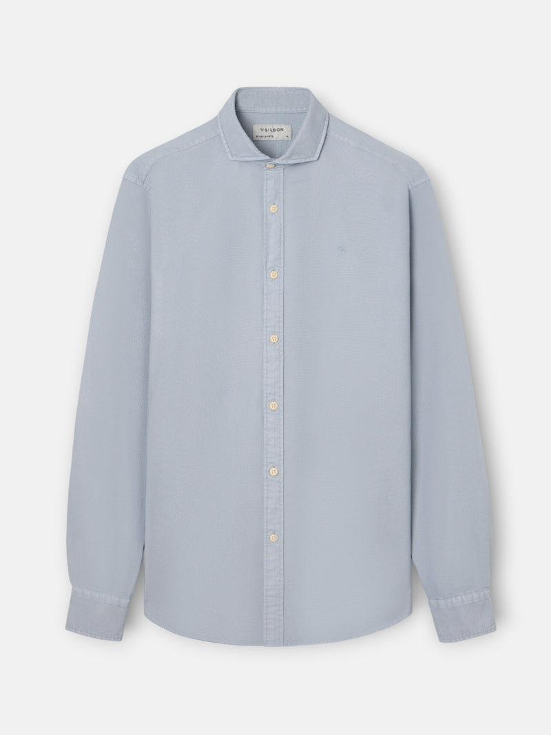 Chemise sport structurée logo bleu gris