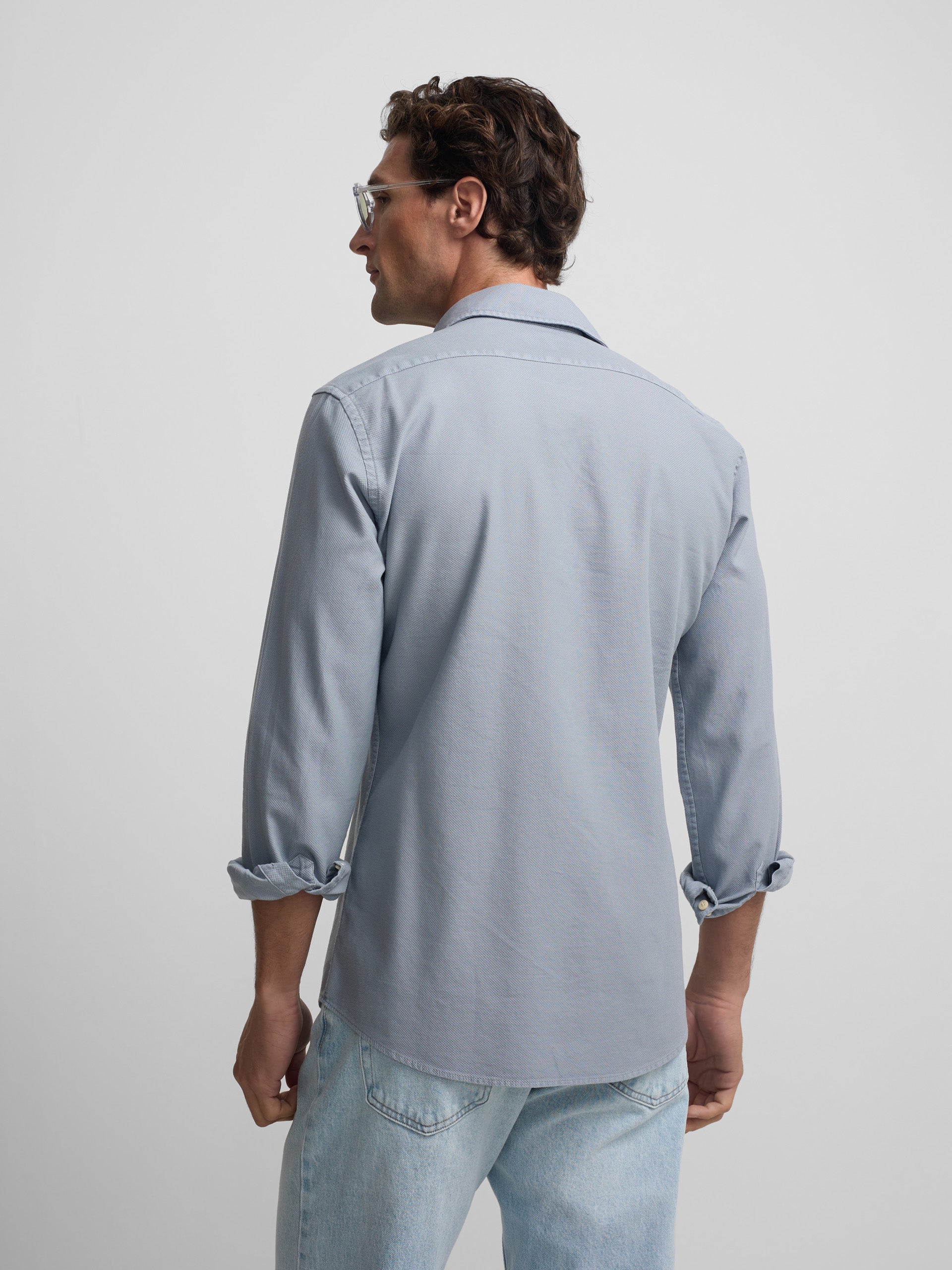 Camisa sport estructura logo azul gris