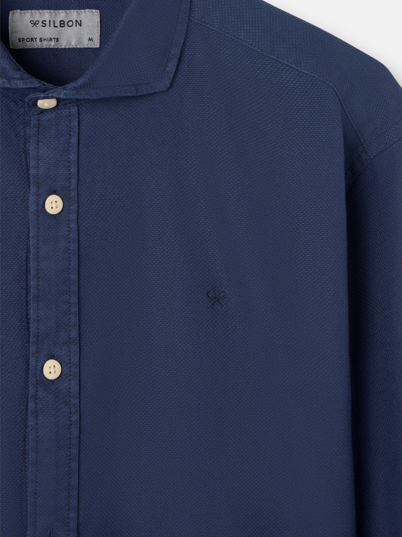 Chemise sport à structure logo bleu marine