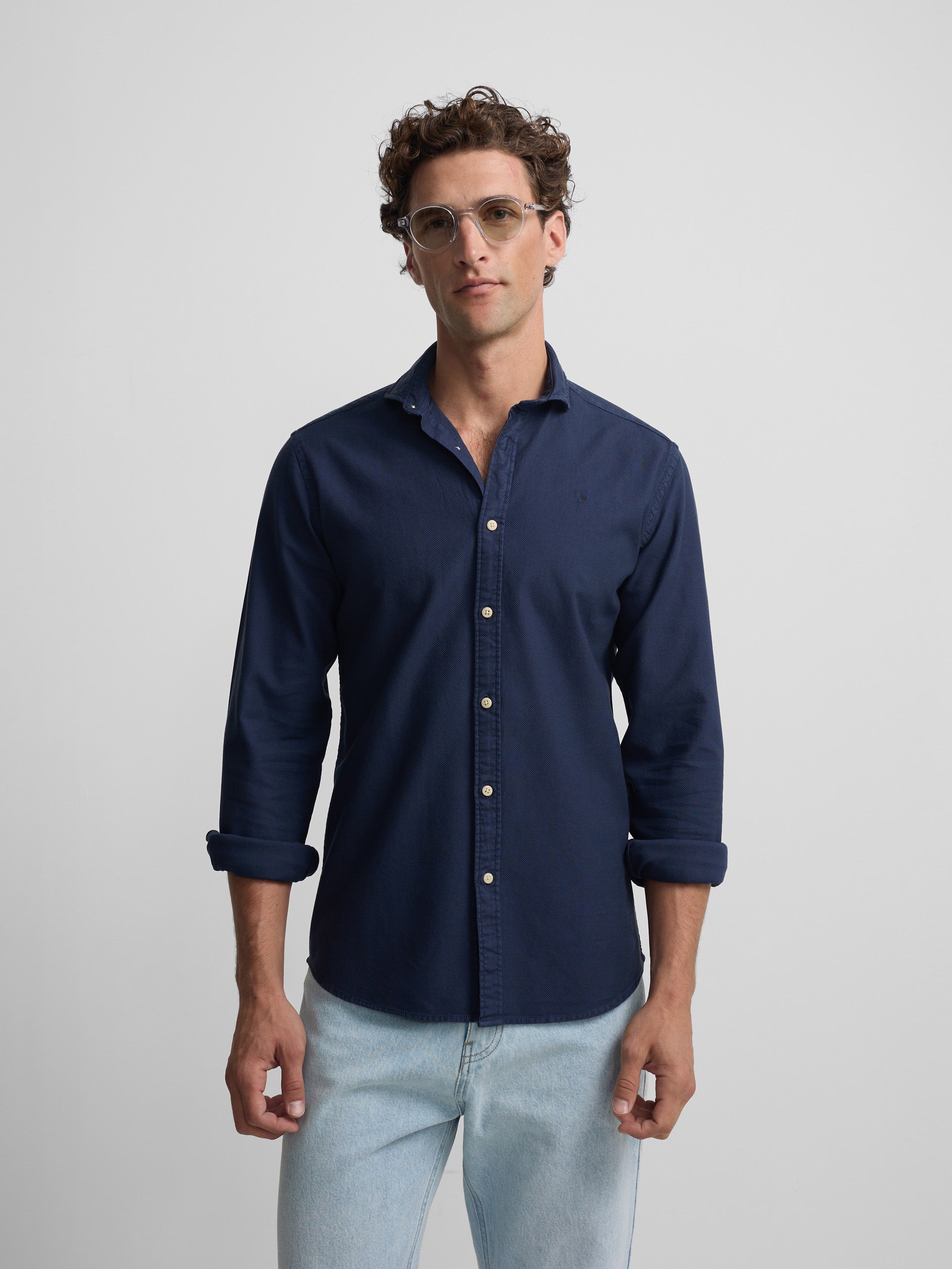 Camisa sport estrutura logótipo azul-marinho