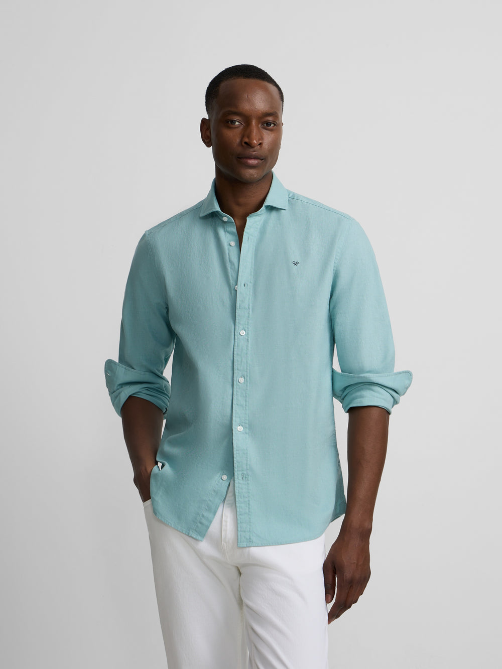 Chemise sport été lin aigue-marine