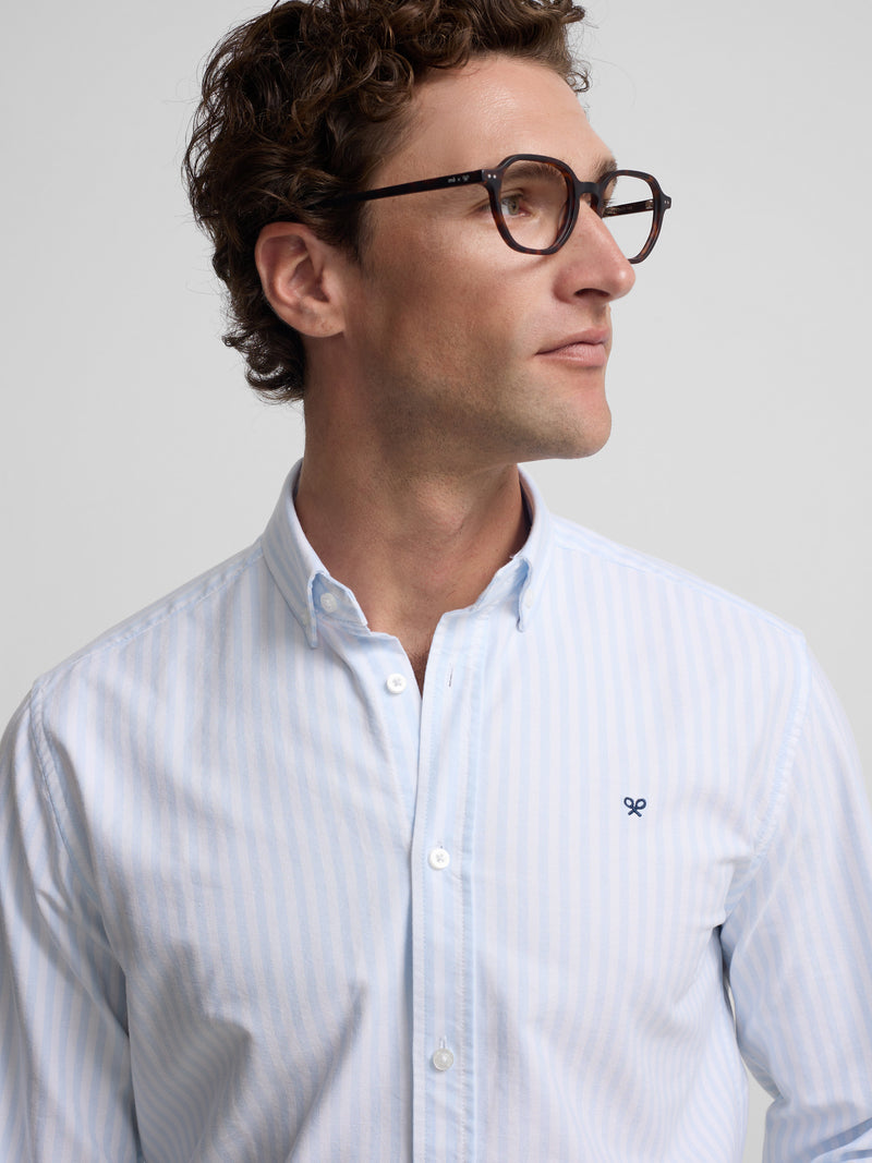 Camisa sport oxford risca média azul celeste