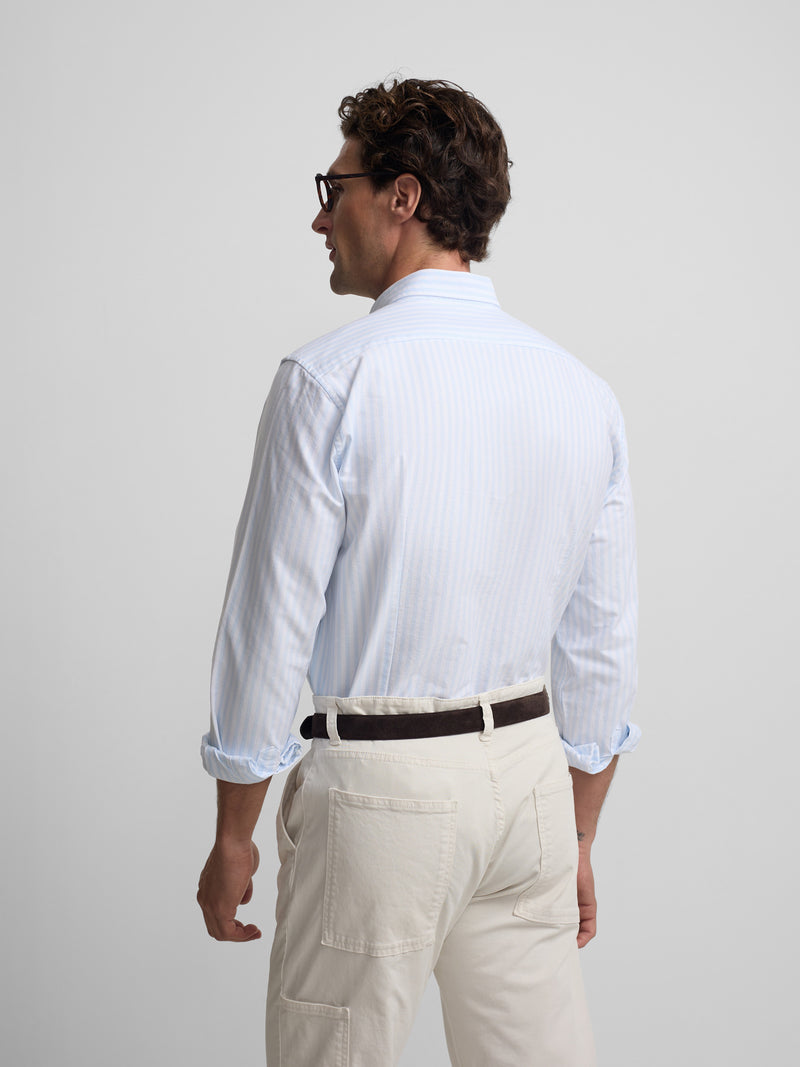 Camisa sport oxford risca média azul celeste