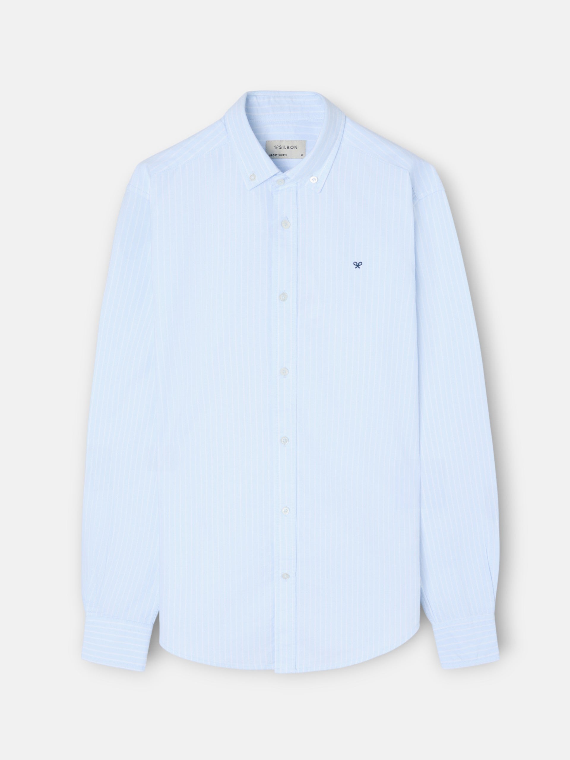 Camisa sport oxford riscas brancas azul-claro