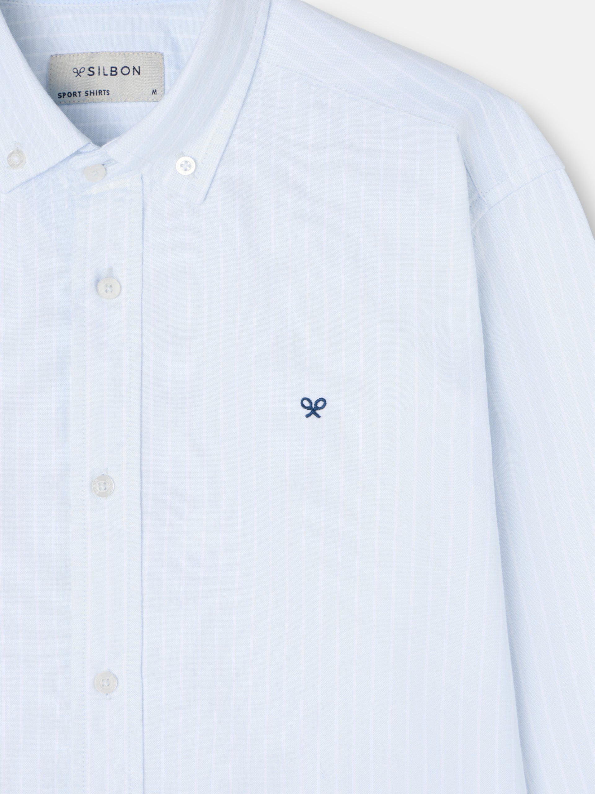Light blue and white striped Oxford sport shirt