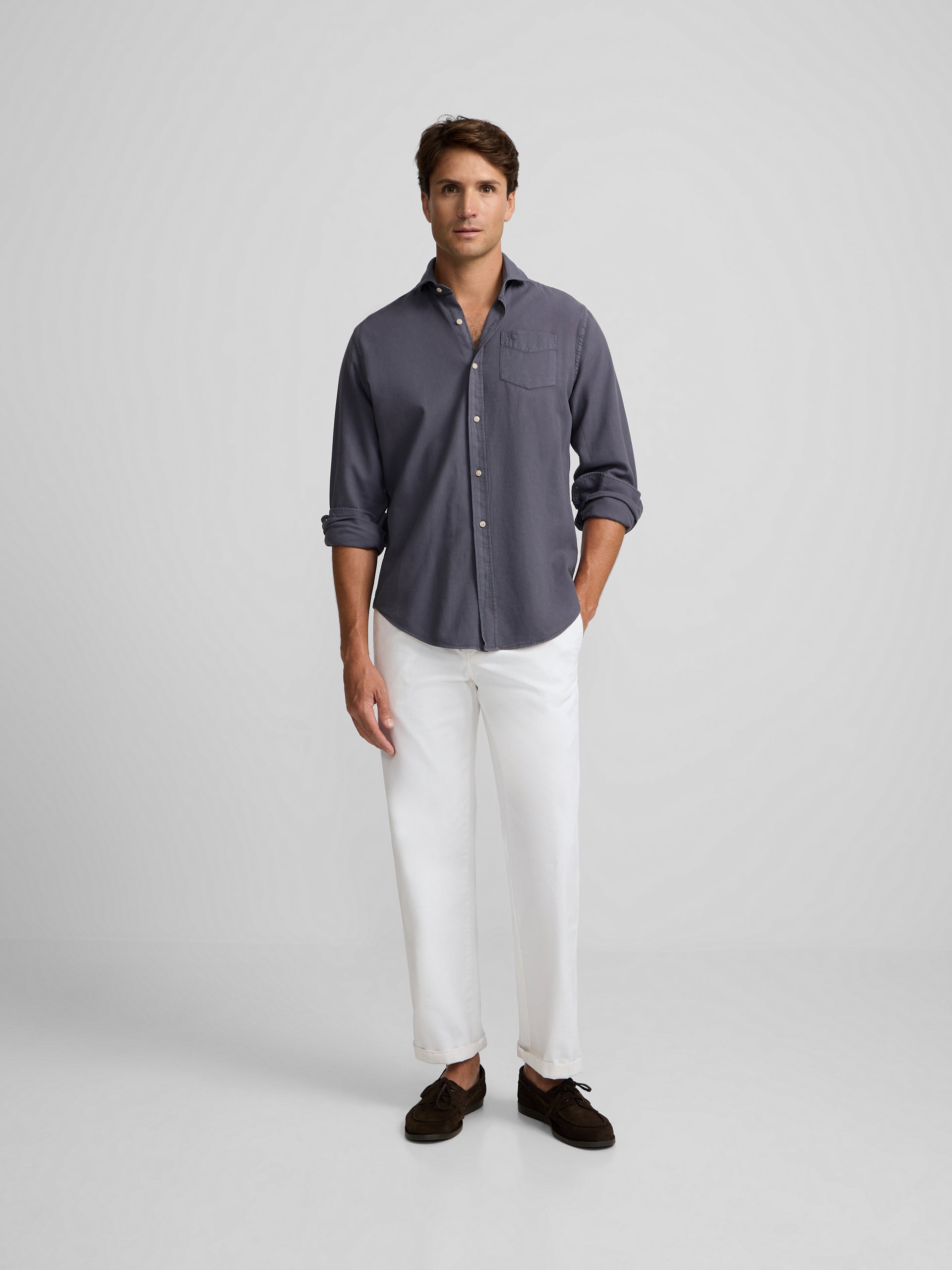 Camisa sport bolso desgastado azul