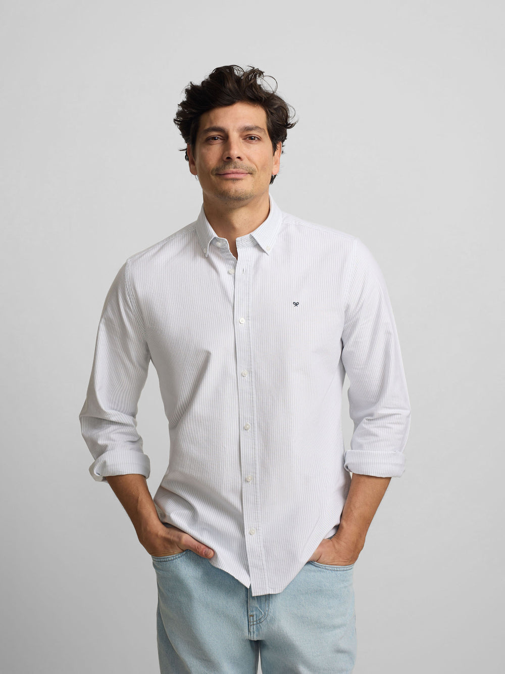 Camisa sport oxford riscas verde claro