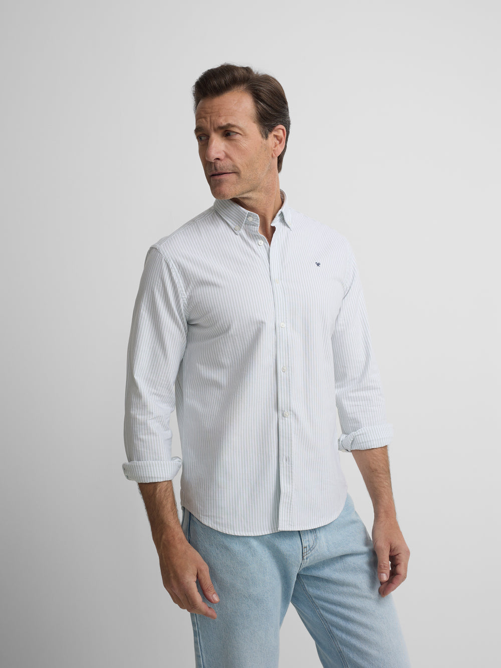 Camisa sport oxford rayas verde claro