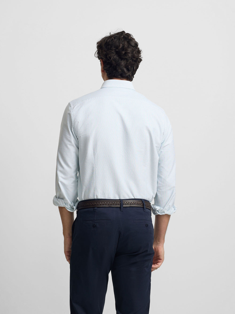 Camisa sport oxford riscas verde médio