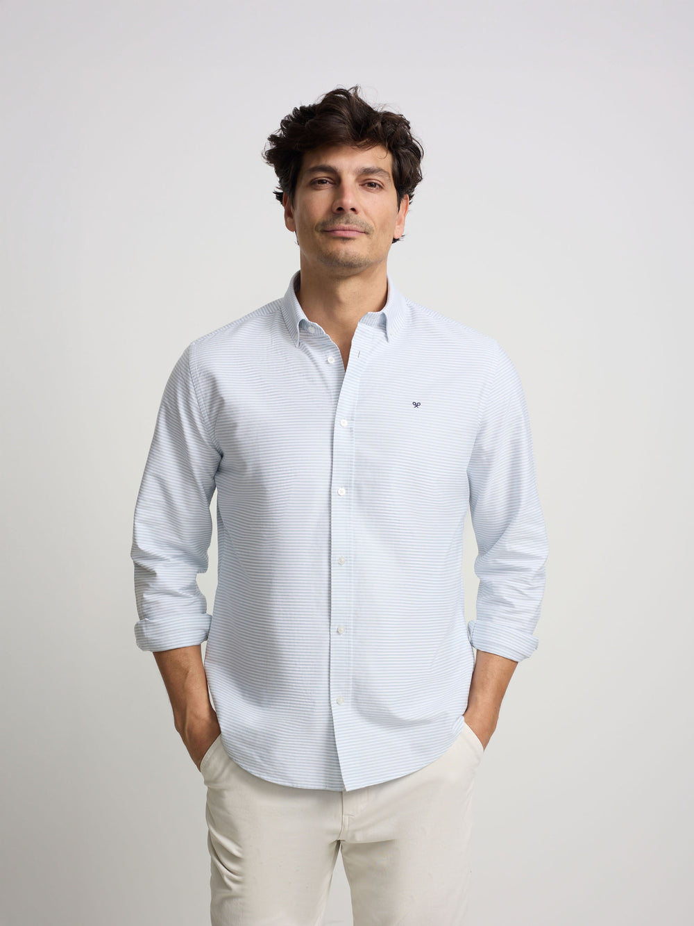 Camisa sport oxford riscas horizontais verdes