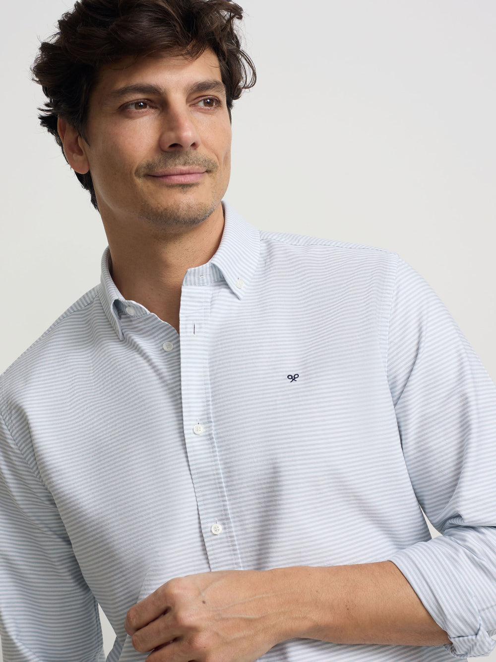 Camisa sport oxford riscas horizontais verdes