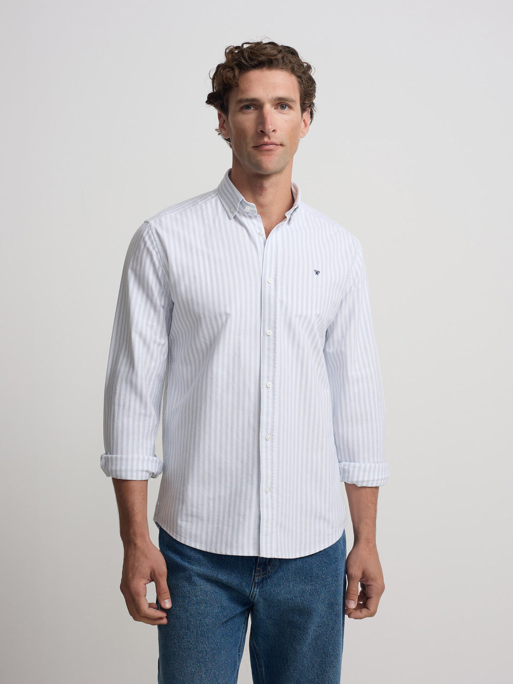 Light green medium stripe oxford sport shirt