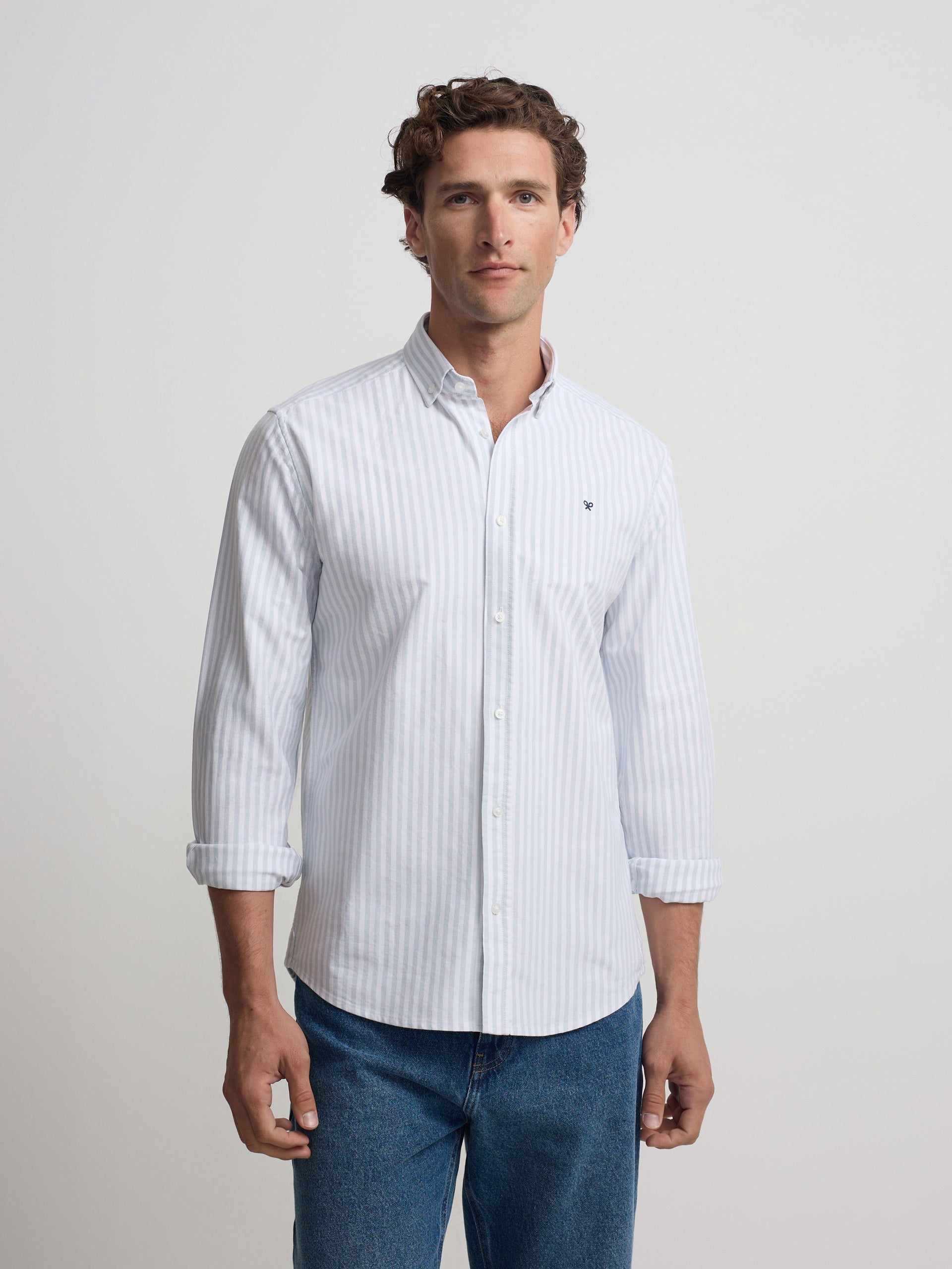 Camisa sport oxford risca média verde claro